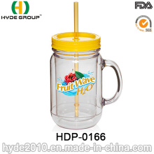 Frasco de pedreiro plástico da parede dobro de 24oz com palha (HDP-0166)